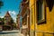 SIBIU, ROMANIA: A view over an old brick wall and a tower, which were a part of the fortification system in the old town of Sibiu