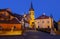 Sibiu streets with Cathedral in evening