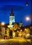 Sibiu streets with Cathedral in evening