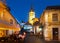 Sibiu streets with Cathedral in evening