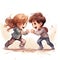 Sibling Rivalry: Boy and Girl Fighting Each Other in Comic Style on White Background AI Generated
