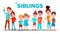 Siblings, Cheerful Brothers and Sisters Vector Banner Concept