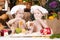 Siblings cooking in chef\'s hats