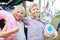 Siblings couple with ball and swimming ring