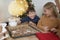 Siblings having fun after baking gingerbread cookies