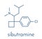 Sibutramine obesity drug molecule. Skeletal formula.