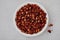 Sichuan pepper. Chinese pepper Zanthoxylum schinifolium in bowl, top view