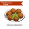 Sicilian arancini with natural herb served on shiny plate