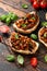 Sicilian Eggplant, Aubergine caponata with fresh white bread