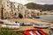 Sicilian fishing boat on the beach in Cefalu, Sicily