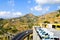 Sicilian lanscape with mountains and buildings