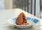 Sicilian snack, fried ball of rice arancino on a plate, tipical street food of Sicily