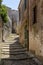Sicilian souvenirs. Ancient, typical narrow and cobblestone street in Erice, Sicily, Italy