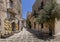 Sicilian souvenirs. Ancient, typical narrow and cobblestone street in Erice, Sicily, Italy