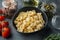 Sicilian tuna pasta ingredients, on gray background