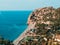Sicily coast  Italian riviera in Sicily  mountains and rocks at the sea  ocean  drone aerial view travel tourism