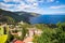 Sicily, Italy. Ionian sea and beautiful mountains landscape in bright summer day, Taormina