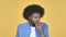 Sick Afro-American Man Coughing on Yellow Background