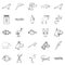 Sick animal icons set, outline style