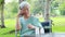 Sick asian senior woman holding bottle of medicine, calling doctor requesting information,worried female elderly consulting,asking