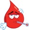 Sick Blood Drop Cartoon Mascot Character With Thermometer