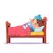 Sick boy lying in bed ill cold flu disease illness virus cartoon male character design vector illustration