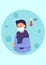 A sick boy with a thermometer that shows the temperature of heat. Illustration in a flat cartoon style. Vector illustration