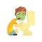 Sick boy vomiting into the toilet bowl cartoon character vector illustration