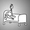 Sick businessman in hospital bed vector illustration doodle sketch hand drawn with black lines isolated on gray background.