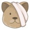 Sick cat with bandage on a head icon cartoon style