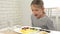 Sick Child Couldn`t Eat Breakfast in Kitchen, Kid Looking Food Meal, Girl Crying, Children  No Appetite