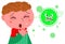 Sick coughing boy with coronavirus, illustration