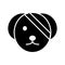 Sick cute dog simple vector icon. Black and white illustration of dog with Bandaged eye. Solid linear veterinary icon.