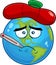 Sick Earth Globe Cartoon Character With Thermometer And Ice Bag