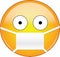 Sick emoticon wearing a medical mask. Yellow emoji wearing a medical mask with eyes wide open and small pupils from fear of