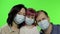 Sick family mother, father and daughter in medical mask. concept