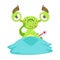 Sick Funny Monster With Fever In Bed, Green Alien Emoji Cartoon Character Sticker