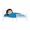 Sick girl asian girl with medical mask in hospital bed flat vector illustration.