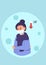 A sick girl with a thermometer that shows the temperature of heat. Illustration in a flat cartoon style. Vector illustration