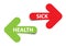 Sick and Health arrow icons on white background