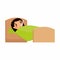 Sick little asian girl with thermometer in bed flat vector illustration.