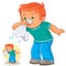 Sick little boy blowing his nose in a handkerchief, respiratory allergy