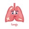 Sick lungs with pain ache or disease. Sad cartoon character lungs, body organ injured or unhealthy. Human cartoon anatomy, kids