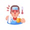 Sick man drinking tea flat illustration. Guy having flu symptoms. Infectious disease concept