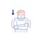 Sick man in fever high temperature thin line icon.