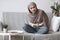 Sick Muslim Girl In Hijab Having Acute Abdominal Pain At Home