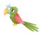Sick parrot bird. Sad exotic parrot with bandage on its beak suffering from toothache cartoon vector illustration