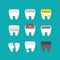 Sick teeth set. Caries and Broken tooth. Dentist vector illustration