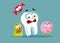 Sick Tooth Surrounded by Candy Monsters Vector Concept Illustration