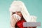 Sick woman sneezing in tissue. Winter cold.